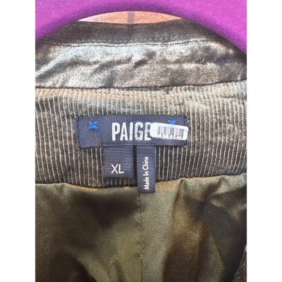 PAIGE Hollie Double Breasted Corduroy Blazer Brushed Olive Green Velour Women XL - Picture 6 of 10